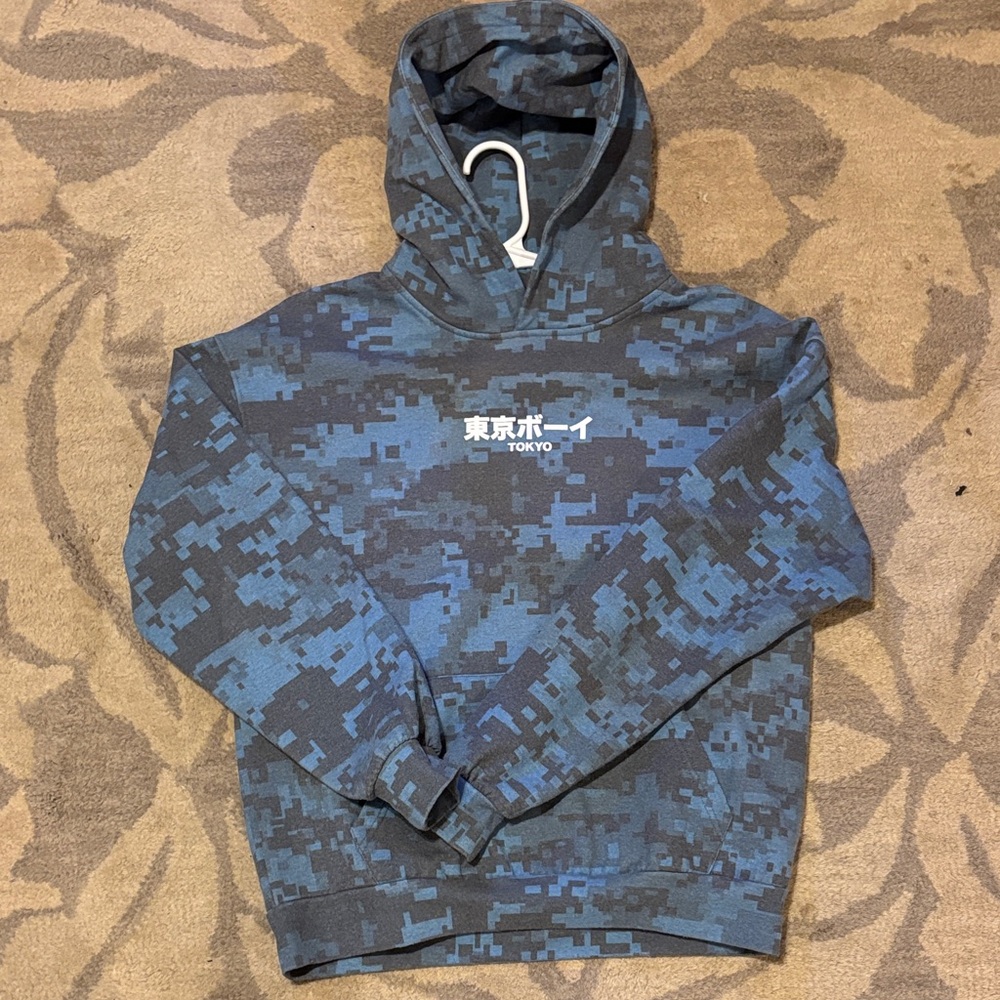 Tokyo Print Blue Camo Hoodie - Men's Sweatshirt
